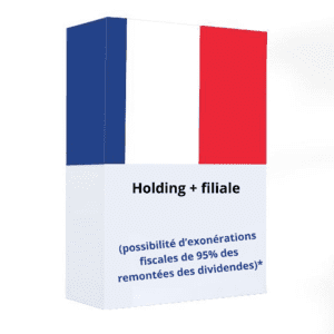 Holding + filiale</br><p style="font-size:11px; text-decoration:normal;"> (possibilité d’exonérations fiscales de jusqu’à 95% sur les remontées des dividendes mère/fille)*</p>